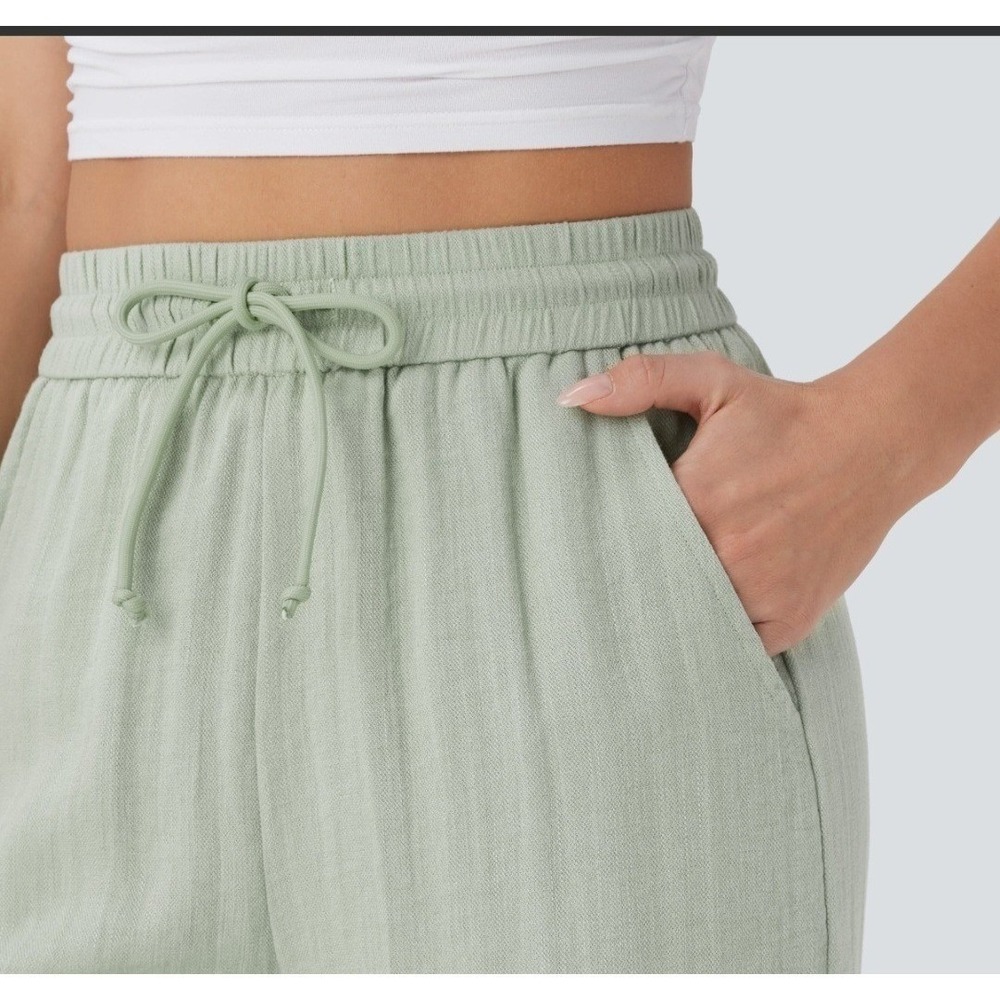 Halara High Waisted Drawstring Pocket Wide Leg Casual Linen- Small - Picture 4 of 7
